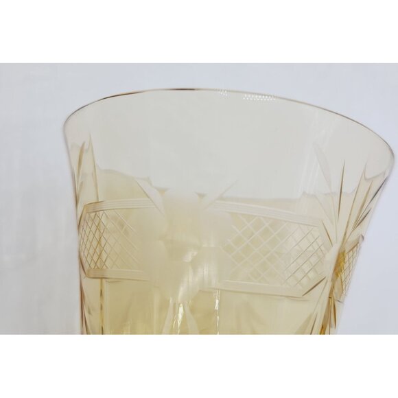 Vintage Amber Glass Wine Goblets With Etched Floral Design Set of 4 MCM - Picture 6 of 10